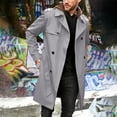 thumbnail image 6 of Mens Pea Coats Double Breasted Notched Lapel Belt Casual Slim Fit Trench Coat Mid Long Fall Winter Windproof Overcoat with Pockets Gray, 6 of 6