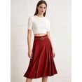 thumbnail image 5 of Women'S High Waist A-Line Skirt Flared Midi Skirt Vinage Skirt with Belt Red L, 5 of 7