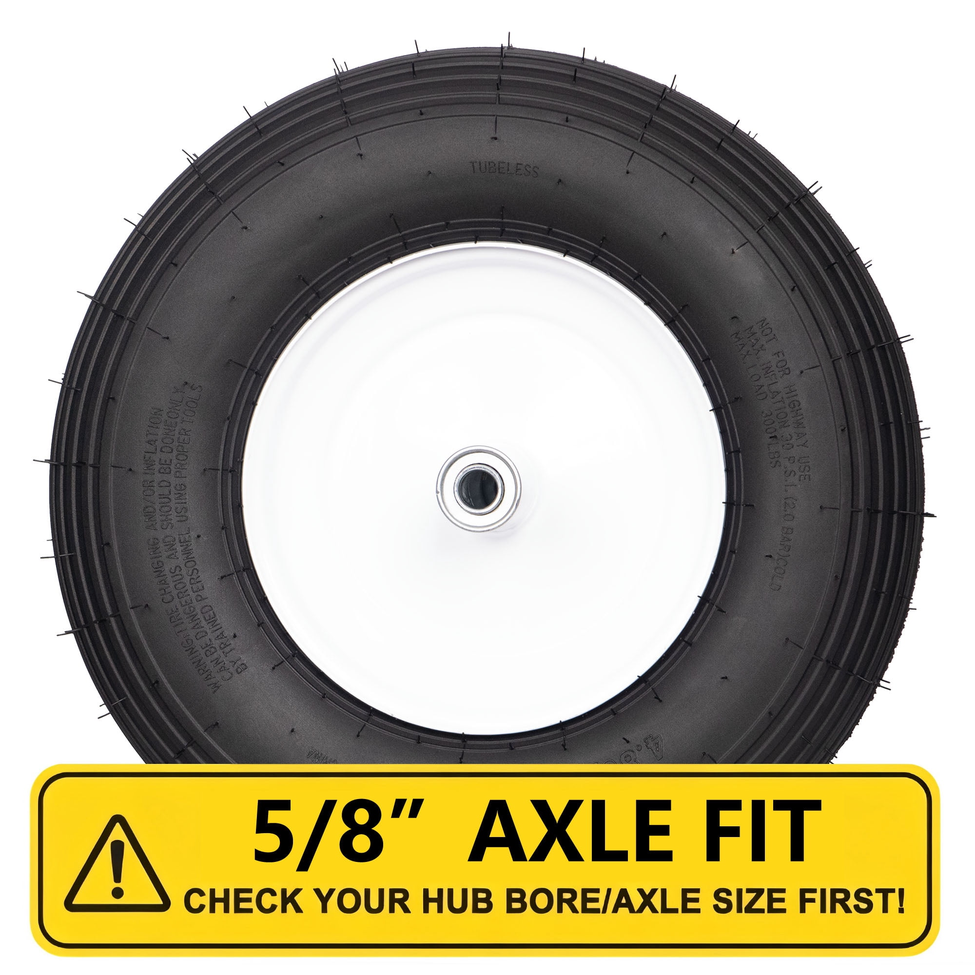 Hi-Run Stud 4PR 4.10/3.50-4 Wheelbarrow Tire Assembly with 5/8" Bushing