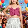 thumbnail image 2 of Girls Sparkling Adjustable Elastic Band Sequin Crop Top for Playful and Festive Occasions Tween Kids Summer Soft Comfy Cute Teen Basic Tees, 2 of 4