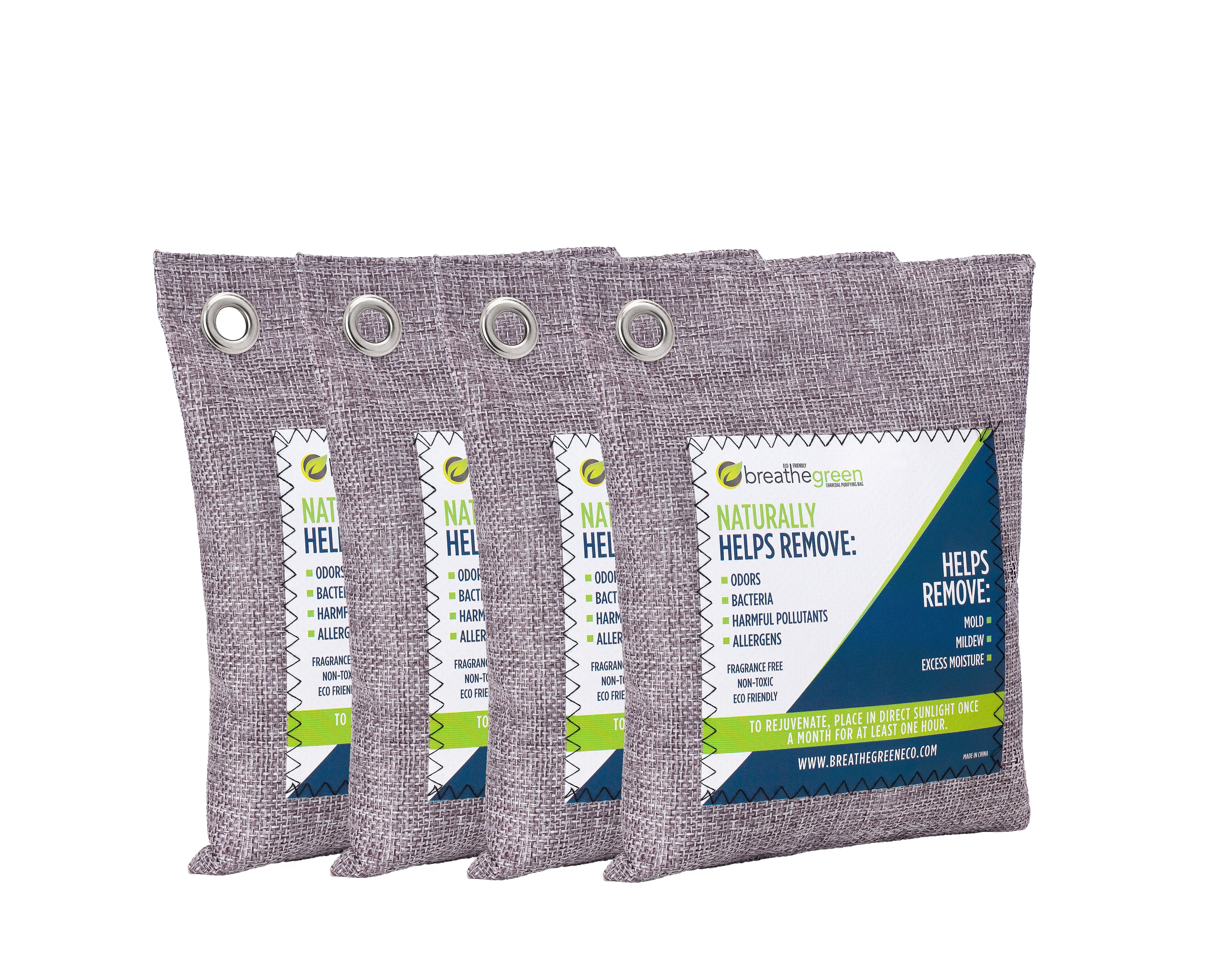 Breathe Green Charcoal Bags 4 Pack Activated Bamboo Charcoal Deodorizer Natural Air Freshener Helps Remove Odors Moisture Odor Eliminator