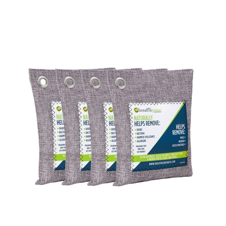 Breathe Green Charcoal Bags (4-Pack) | Activated Bamboo Charcoal Deodorizer | Natural Air Freshener Helps Remove Odors & Moisture | Odor Eliminator for Car, Closet, Bathroom,