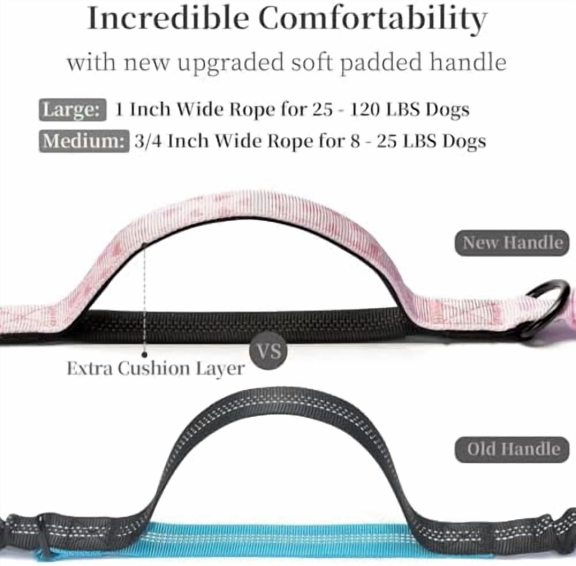 Hands Free Dog Leash with Zipper Pouch, Dual Padded Handles and Durable Bungee for Walking, Jogging and Running Your Dog (Pink Heart, Large)