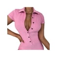 thumbnail image 3 of ITFABS Femmes Couleur Unie Court Romper, Slim Fit Manches Courtes Col Revers Combinaison pour l'Été, 3 of 5