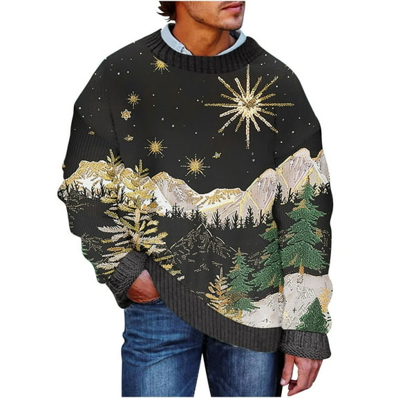 Christmas Sweater - Sweater for Men, Mens Christmas Tree Pattern Sweaters Christmas Cozy Sweater Long Sleeve Crew Neck Tops Pullover Sweaters