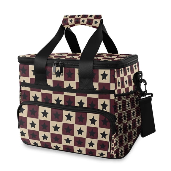 FORMRS Insulated Cooler Bag 24 Cans Capacity Soft Leakproof Lunch Box with Side Pockets, Checkered Stars Pattern