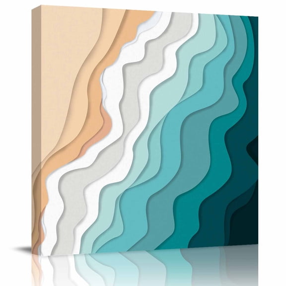 Framed Canvas Wall Art for Living Room Turquoise Beach Waves Wall Decor, Abstract Art Aesthetic Paintings for Bedroom Office Kitchen Bathroom, Ready to Hang Artwork Wall Pictures 8x8 Inch