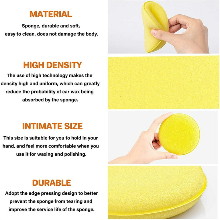 NOGIS 12 Pack 4 Foam Applicator Pads, Super Soft Car Cleaning Yellow Round  Car Foam Sponge Foam Applicator Pad Washing Foam Sponge Cleaning Tool for