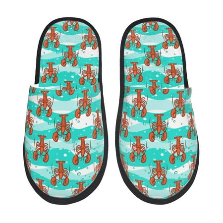 Balery Lobsters Of Turquoise Waves Slient Indoor Furry Fleece Comfort House Shoes Soft Non-Slip Home Shoes Cotton slippers House Slippers-- Large