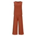 thumbnail image 4 of AHTJRT Women's 2 Piece Linen Sets Sleeveless Round Neck Tees Baggy Wide Leg Pants Set Casual 2026 Spring Lounge Outdoor Outfits Red L, 4 of 6