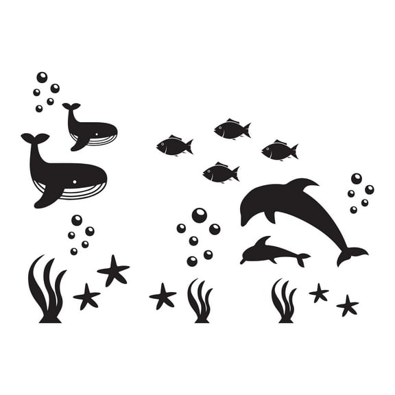Children Beautiful Animal Wall Decal Decoration Under The Sea Cute Small Fishes Big Whale Dolphin Swimming Lasts Years and Easily Removable - Size: 30 In(W) x 21 In(H)
