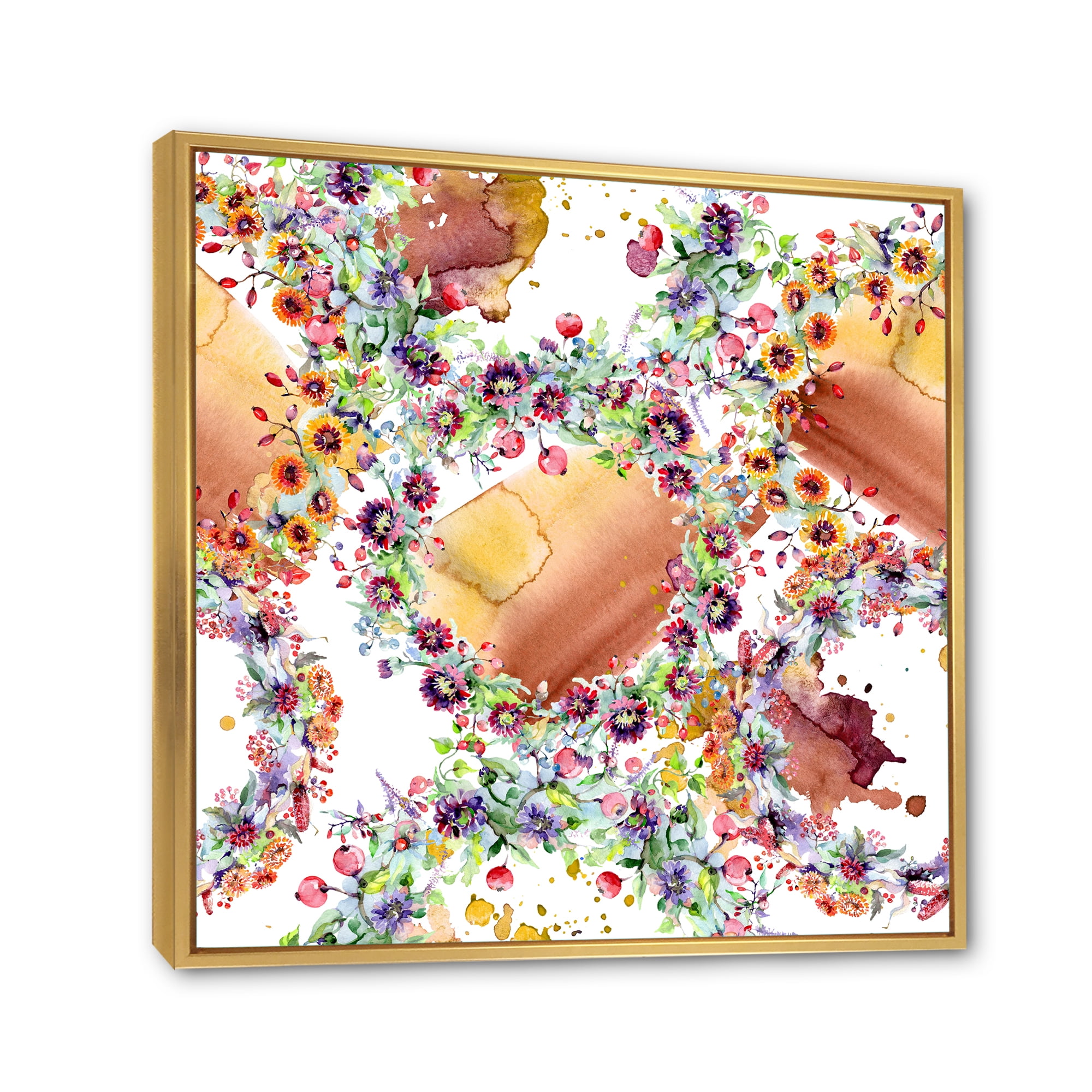 Designart 'Vibrant Wild Spring Leaves, Berries and Wildflowers' Modern Framed Canvas Wall Art Print