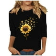 thumbnail image 3 of DDAPJ pyju Women 3/4 Sleeve Sunflower T-Shirt Cute Graphic Tees Dressy Casual Summer Blouse Three Quarter Length Pullover Tops Prime Sales of The Day Black XXL, 3 of 5