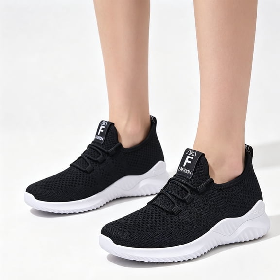 Domzle Women Tennis Running Non Slip Shoes Walking Shoes Lightweight Casual Sneakers for Travel Gym Work Black US-6