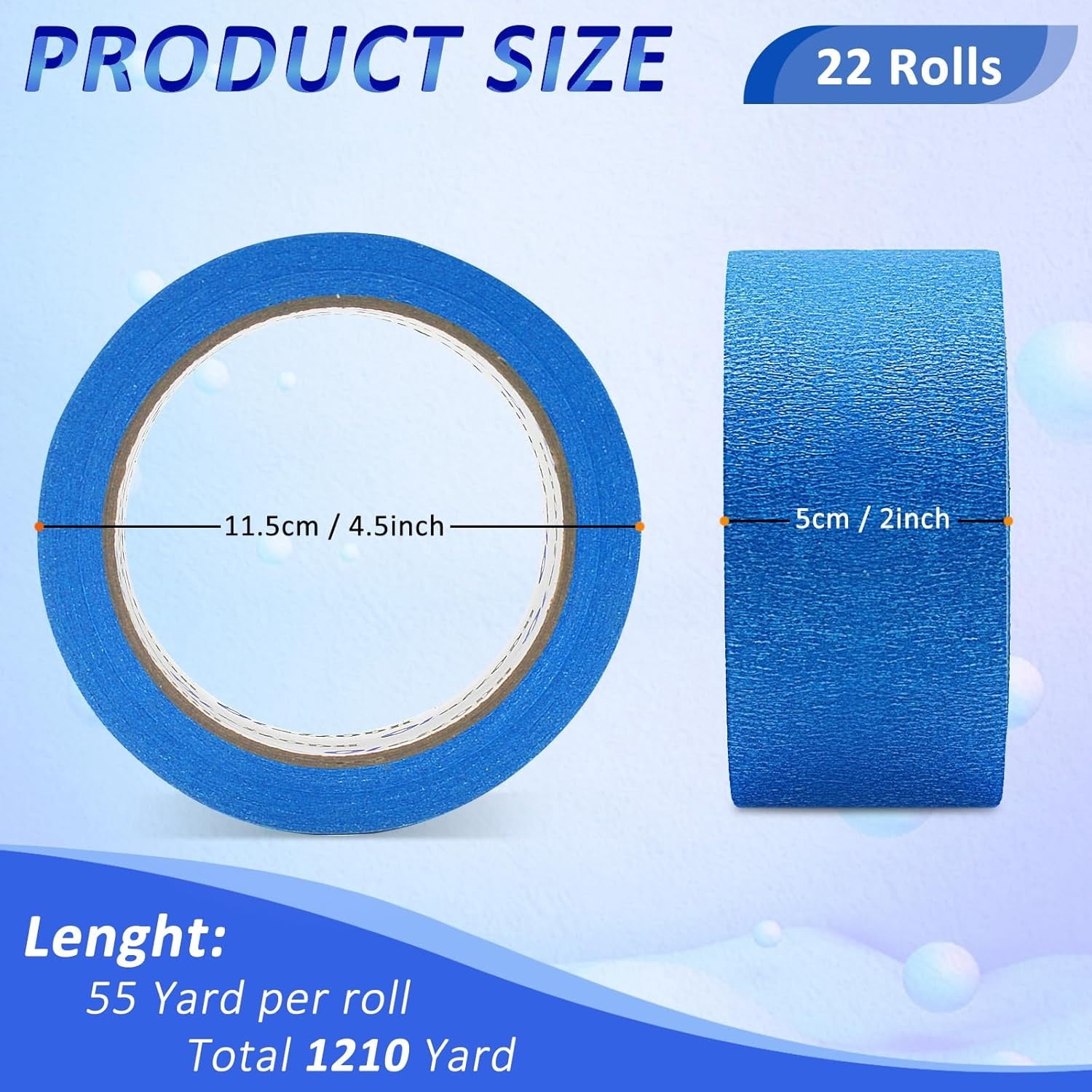 22 Rolls Blue Painters Tape Bulk 2 inch x 55 Yards, Painters Masking Tape No Residue Wall Painting Tape Artist Tape Trim Edge Finishing Tape for Wall Painting Decoration DIY Supplies
