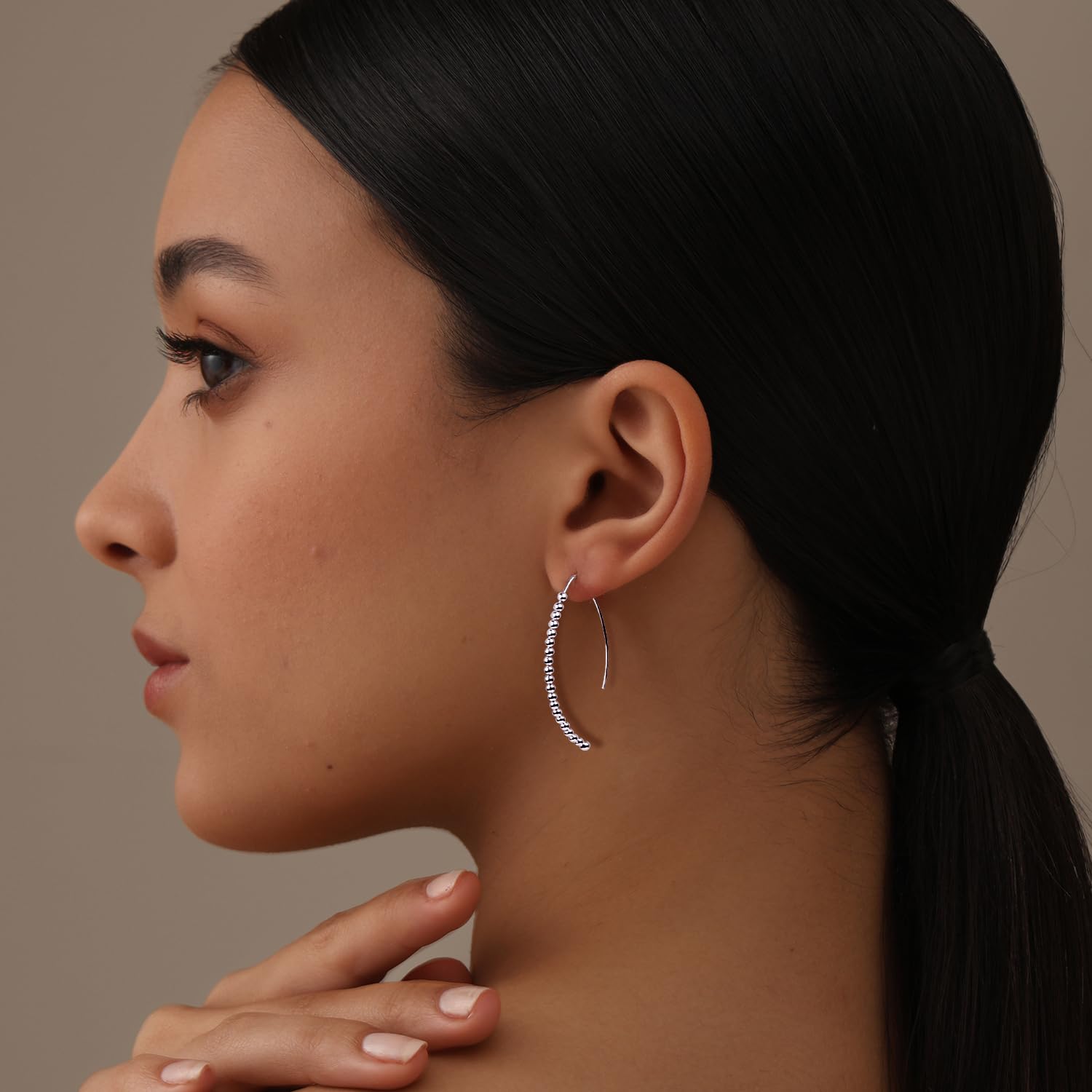 LeCalla 925 Sterling Silver Jewelry Wire Threader Earrings for Women and Teen 48MM