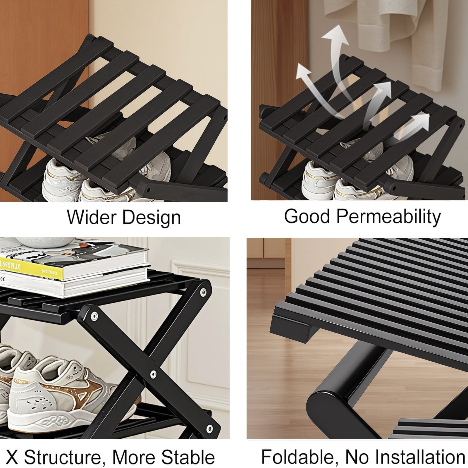 HDUTNGISN 3 Tier Foldable Bamboo Shoe Rack,Tool Free Setup Shoe Organizer, 20x10x15in Entryway Storage,Tawney