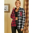 thumbnail image 2 of Women's Plaid Long Sleeve Button Down Wool Blend Shirt Jacket Blouse, 2 of 7