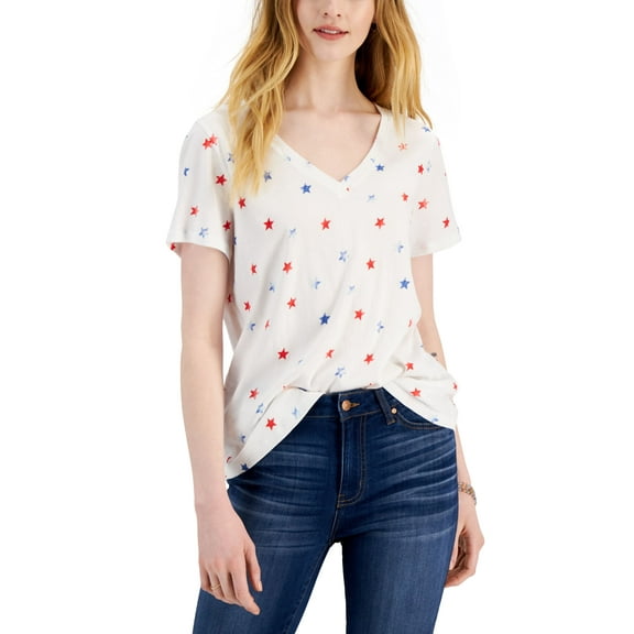 Style & Co Petite Star Print Cotton T-Shirt White Stars PXS
