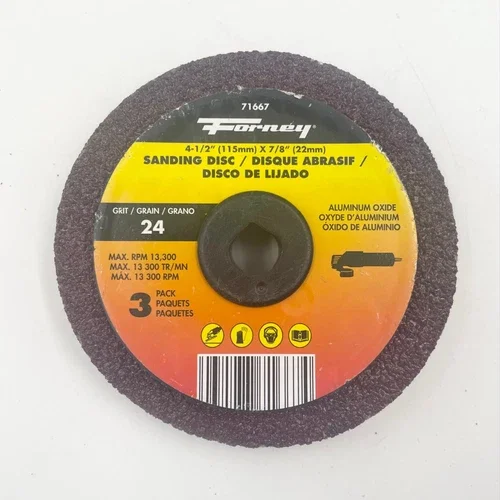 3 Pack! Forney 71667 4-1/2” Resin Fibre Sanding Disc 24 Grit Aluminum Oxide