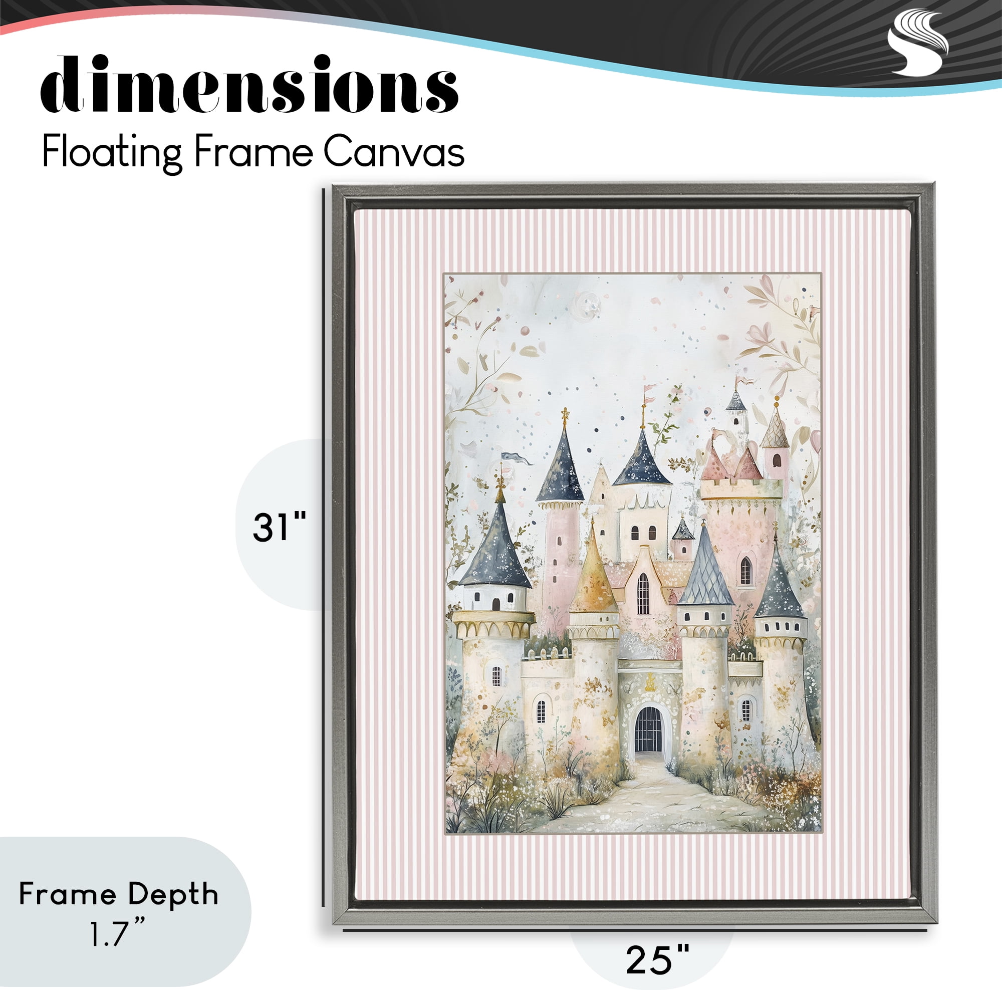 Stupell Industries Enchanted Dreams Castle Gray Framed Floater Canvas Wall Art, design by Christine Simpson Art