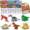 ToyExpress 24 Packs Valentines Day Cards with Dinosaur Building Blocks for Valentine Party Favor, Classroom Exchange Prize, Valentine’s Greeting Cards