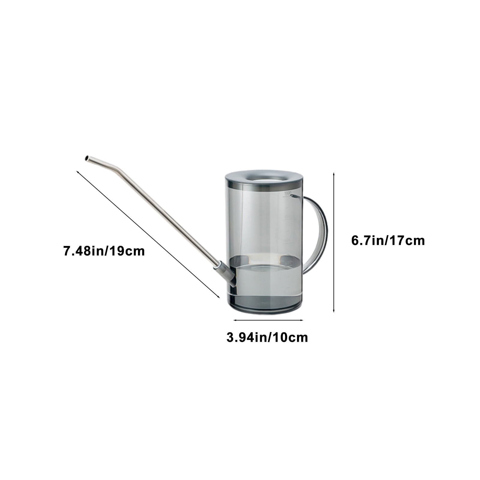 JoyHoop Durable Long Spout Watering Can, 1000ml Transparent Plastic with Ergonomic Handle for Indoor Plants, Gray, 1-Pack