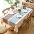 thumbnail image 1 of Durable & Washable for Home Kitchen Dining Decor Stylish Cotton Linen Tablecloth with Tassels, 1 of 5