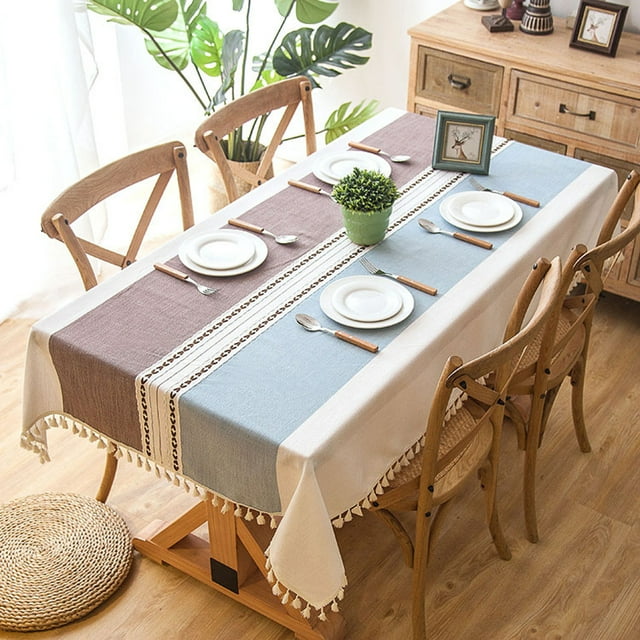 Durable & Washable for Home Kitchen Dining Decor Stylish Cotton Linen Tablecloth with Tassels