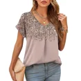 thumbnail image 2 of RWJDXD RWJDXD Ample et Confortable en Été T-Shirt de Luxe à Imprimé Étoile pour Femmes Mode Col en V Manches Courtes pour Dames Hauts Surdimensionnés Blouse Décontractée d'Été T-Shirts de Designer pour Femme, 2 of 7
