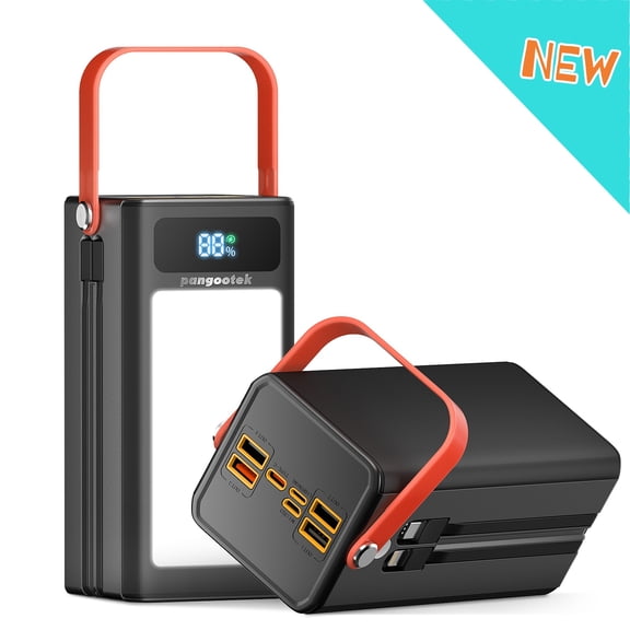 50000mAh Portable Charger Power Bank with Built-in Cables, 120W Fast Charging Battery Pack for Laptop iPhone Android, USB C External Battery with Solar Charging for Travel Camping Emergency