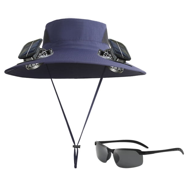 Sombrero de pesca al aire libre con ventilador solar para adultos | Gorra de protección solar de ala ancha con dos ventiladores ajustables de 3 velocidades alimentados por USB/energía solar | Malla