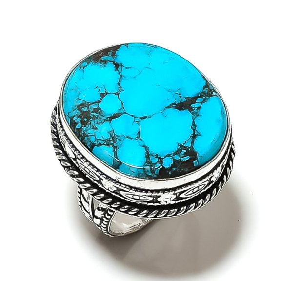 Natural Tibetan Turquoise Gemstone 925 Sterling Silver Gift Ring Size 8