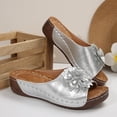 thumbnail image 5 of Daznico Women's Leather Flower Wedge Slippers - Stylish Open Toe Comfortable Shoes with Temperament,for Size 9.5, 5 of 9