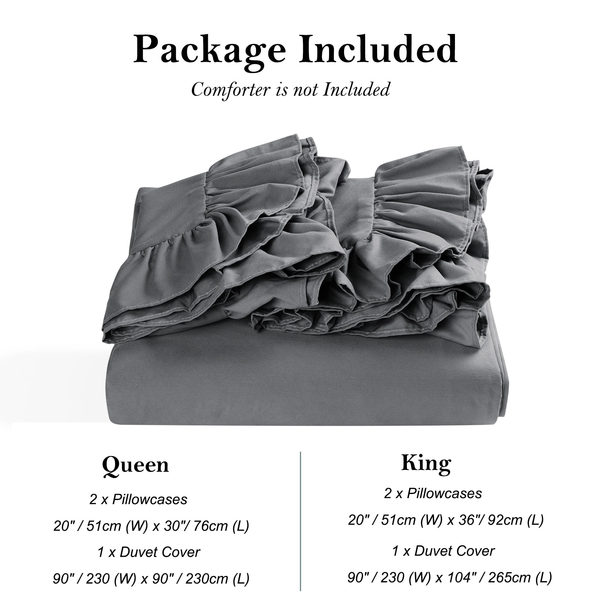 Unique Bargains 110GSM 3 Pieces Ruffle Brushed Duvet Cover Sets Queen Dark Gray