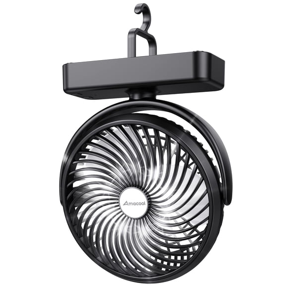 Ventilador de camping AMACOOL de 10000 mAh con luz LED de 18 cm, funciona con USB