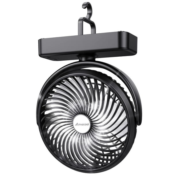Ventilador de camping AMACOOL de 10000 mAh con luz LED de 18 cm, funciona con USB