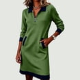 thumbnail image 4 of Omexry Women's Dresses Women Casual Loose Turndown-Collar Long Sleeve Solid Color Half-Zip Dress, 4 of 7