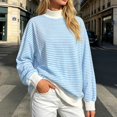 thumbnail image 2 of Unir Women's Color Block Neck Layering Sweatshirt Horizontal Stripe Oversized Rib Long Sleeve Casual Pullover Top 1PC S-XL Plus Size Friendly, 2 of 5