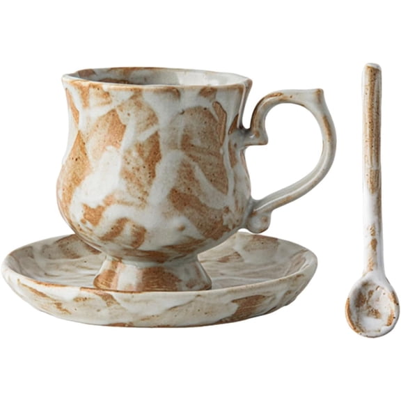 Porcelain Tea Cup and Saucer Set with Spoon, Ceramic Latte Mug for Home Office Cup