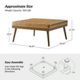 thumbnail image 7 of 37" Wide Genuine Leather Coffee Table Modern Square Ottoman Wooden Legs Home Living Room Camel, 7 of 7