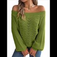 thumbnail image 2 of Tops de Crochet para Mujer, Suéteres con Hombros Descubiertos, Ropa de Playa de Punto Calado de Larga de Verano Verde M, 2 of 10
