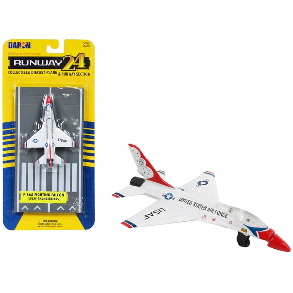 General Dynamics F-16 Fighting Falcon Fighter Aircraft White "United States Air Force Thunderbirds" with Runway Section Diecast Model Airplane by Runway24
