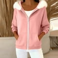 thumbnail image 2 of ZUKMRJPC Women's Zip Up Hoodie Long Sleeve Fleece Lined Faux Fur Collared Fall Winter Lightweight Hooded Sweatshirt with Pockets, 2 of 8