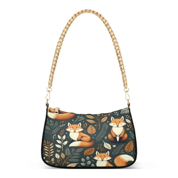 Ryvnso Fox and Leaf Womens Chain Shoulder Bag Tote Handbags Clutch Hobo Purse with Zipper for Travel