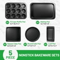 thumbnail image 2 of 5 Pieces Baking Pans Set, Nonstick Baking Sheet Tray Oven Pans Bakeware Set, Baking Supplies with Round/Square Cake Pan, Muffin Pan, Loaf Pan, Roast Pan, Stackable Baking Sets for Cooking, 2 of 4