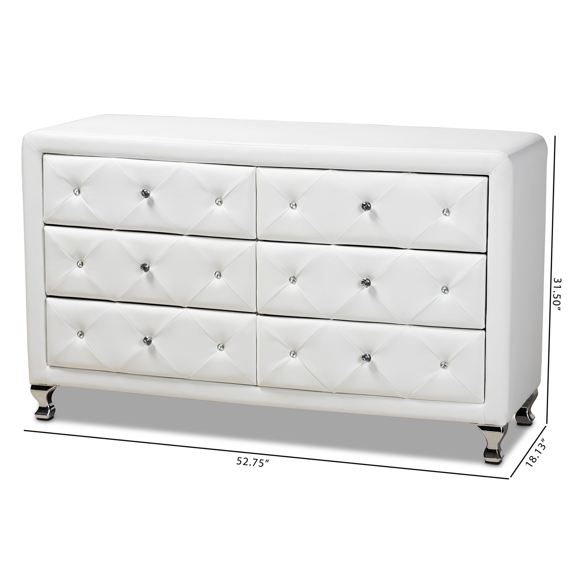 Zanna Contemporary White Faux Leather Upholstered Dresser by Ember Interiors