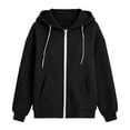 thumbnail image 5 of Qulqfy Hoodies for Women Waffle Knit Black Hooded Lightweight Casual Winter Fall Drawstring Long Sleeve Loose Zip Up Track Jackets with Pockets XL, 5 of 6