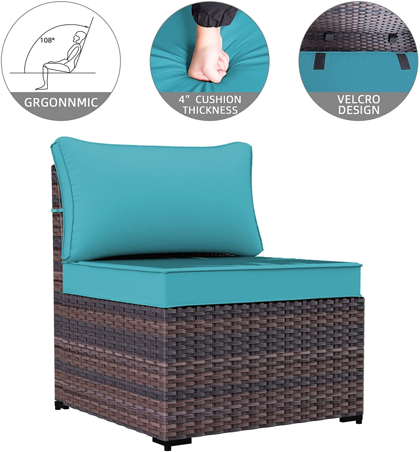 Kullavik 6 Pieces Patio Furniture Sets All Weather Outdoor Sectional Sofa Manual Weaving Wicker Rattan Patio Conversation Set with Cushion and Glass Table (Blue)