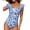 Blue and White Print, variant on Tummy Control One Piece Swimsuit for Women Square Neck Ruffle Sleeve Bathing Suit Open Back Swimwear